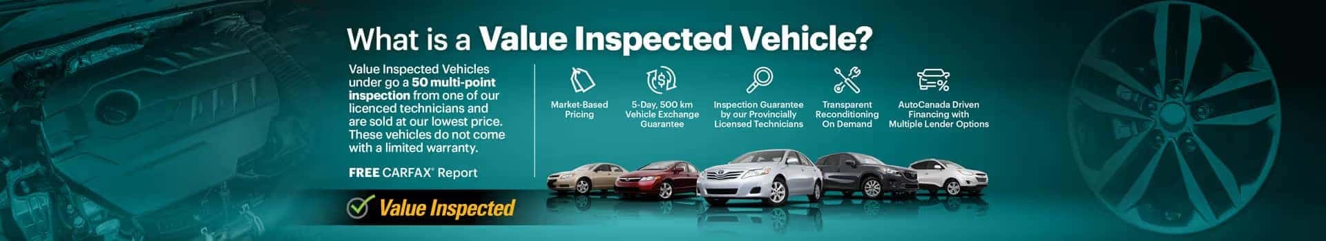 Value Inspected Vehicles undergo a 50-point inspection, offering transparency, guaranteed quality, and market-based pricing.