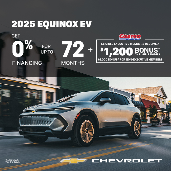 2025 Chevrolet Blazer EV at a summer drive event offering 0% financing for up to 72 months.
