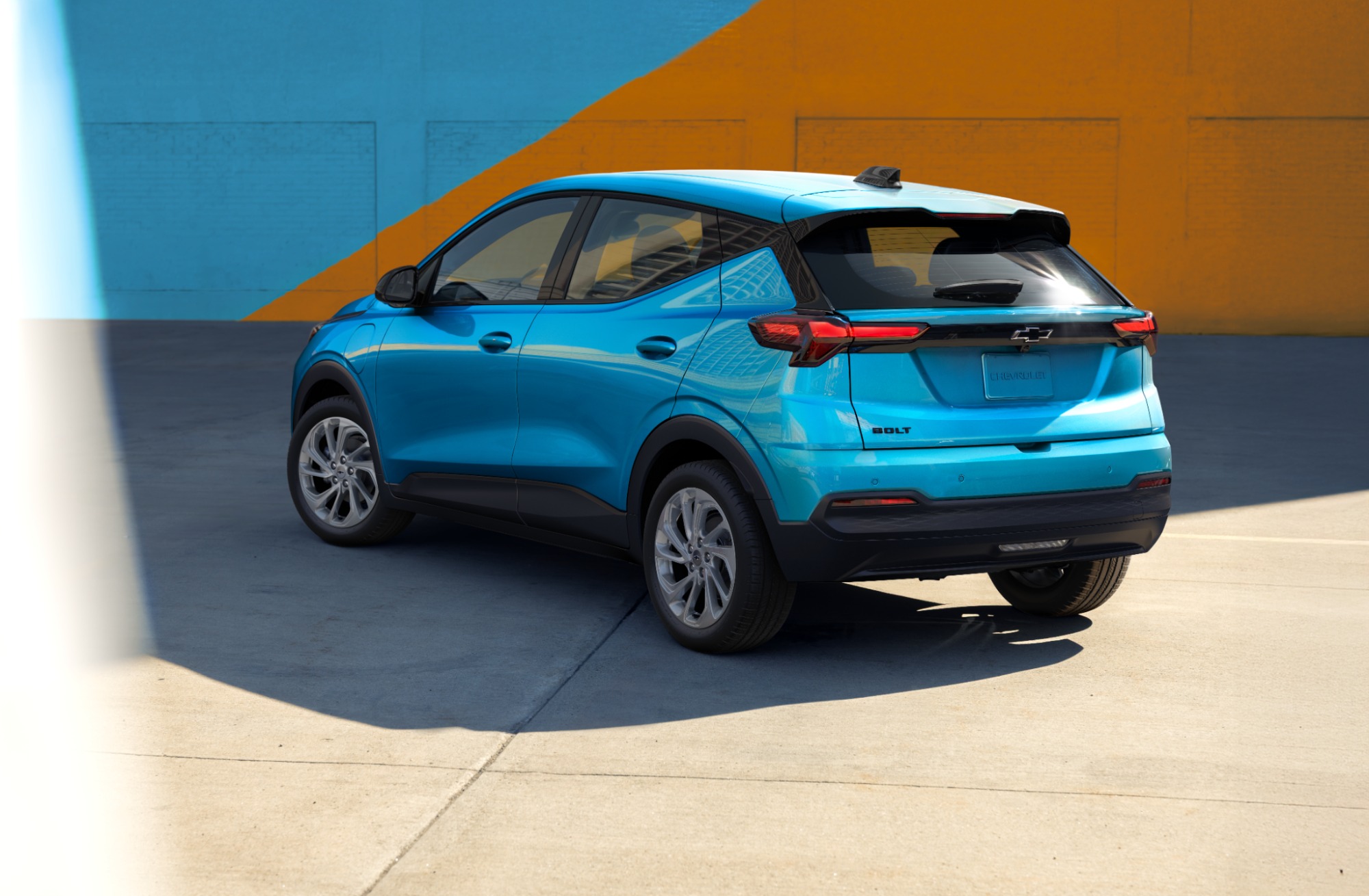 2027 Chevrolet Bolt rear exterior in blue